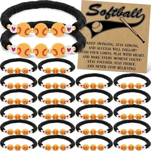 24 PCS Softball Bracelets Team Gifts – Adjustable Bead Charm Bracelets with Motivational Cards for Softball Players, Girls Team Party Favors, Sport Birthday Goodie Bag Bulk Supplies in Saudi Arabia