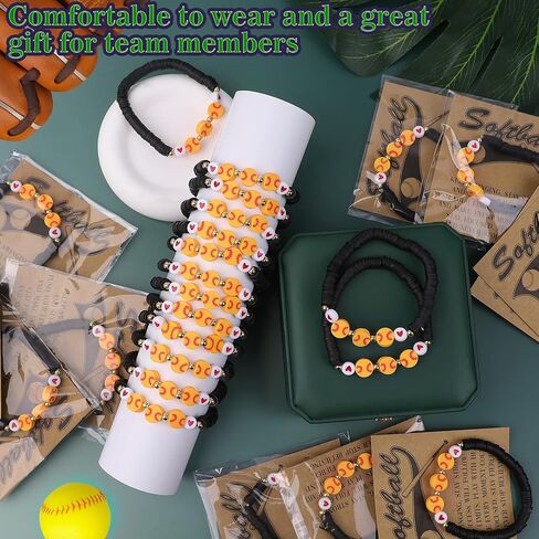 24 PCS Softball Bracelets Team Gifts – Adjustable Bead Charm Bracelets with Motivational Cards for Softball Players, Girls Team Party Favors, Sport Birthday Goodie Bag Bulk Supplies in Saudi Arabia