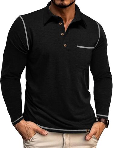 V VALANCH Mens Casual Polo Shirts Long Sleeve Golf Shirts with Pocket Lightweight Work Athletic in Kuwait