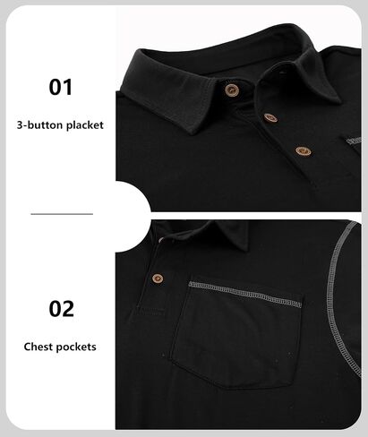 V VALANCH Mens Casual Polo Shirts Long Sleeve Golf Shirts with Pocket Lightweight Work Athletic in Kuwait
