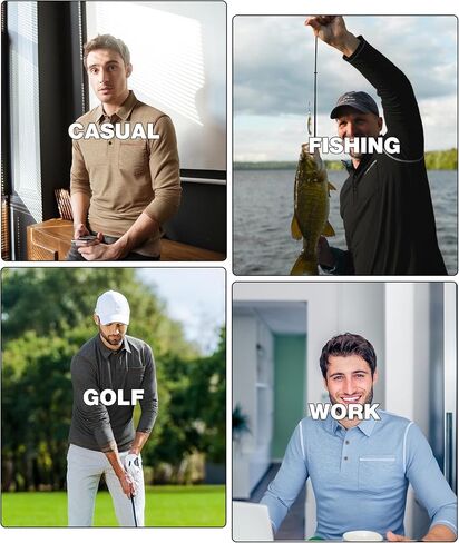 V VALANCH Mens Casual Polo Shirts Long Sleeve Golf Shirts with Pocket Lightweight Work Athletic in Kuwait