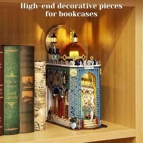 مجموعات زاوية الكتاب للبالغين ، ثلاثية الأبعاد Cat Cafe Wooden Puzzle DIY Miniature House Kit - Book Nook Shelf Insert Decoration لعشاق الكتب ، هدية ديكور المنزل (Cat Cafe) in Kuwait