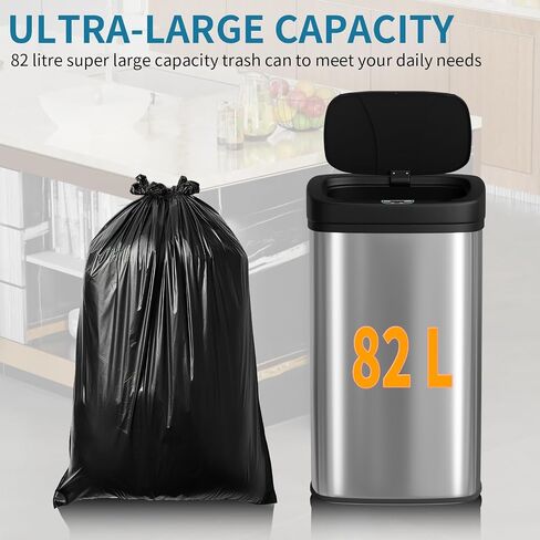 22 Gallon Trash Can Stainless Steel Motion Sensor Garbage Can with Lid, 82L Commercial Tall Recycle Garbage Bin for Kitchen, Home, Office, Sliver in Saudi Arabia