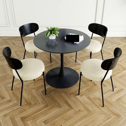 Modern Grey Simple Teddy Velvet Dining Chair Upholstered Family Bedroom Stool Back Dressing, Black Round Table Set in Saudi Arabia