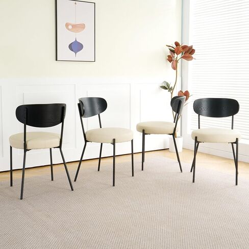 Modern Grey Simple Teddy Velvet Dining Chair Upholstered Family Bedroom Stool Back Dressing, Black Round Table Set in Saudi Arabia