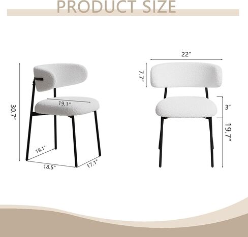Dining Chairs Set of 2 White, Medieval Modern Dining Chairs, Teddy Velvet Stool with Metal Legs, Kitchen, Easy to Assemble Suitable for Home and Office use in Saudi Arabia