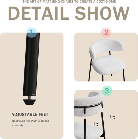 Dining Chairs Set of 2 White, Medieval Modern Dining Chairs, Teddy Velvet Stool with Metal Legs, Kitchen, Easy to Assemble Suitable for Home and Office use in Saudi Arabia
