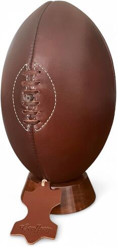 Geoffrey I Retro Rugby Ball 4 لوحات أنا جلد بقرة مع قاعدة خشبية أنا طراز عتيق مع الأربطة الجلدية وخياطة اليد in Kuwait