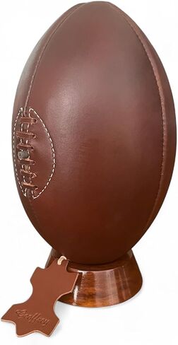 Geoffrey I Retro Rugby Ball 4 لوحات أنا جلد بقرة مع قاعدة خشبية أنا طراز عتيق مع الأربطة الجلدية وخياطة اليد in Kuwait
