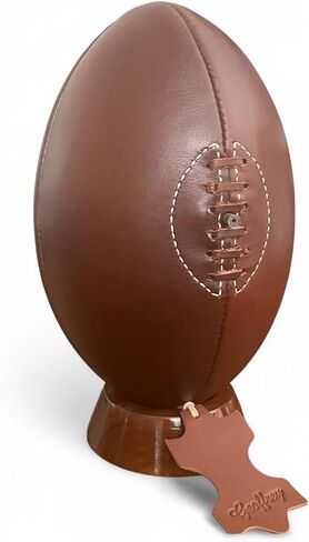 Geoffrey I Retro Rugby Ball 4 لوحات أنا جلد بقرة مع قاعدة خشبية أنا طراز عتيق مع الأربطة الجلدية وخياطة اليد in Kuwait