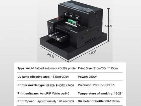 طابعة A3 XP600 UV ، دقة عالية 5760 * 1440DPI آلة الطابعة الأشعة فوق البنفسجية مع 32 * مساحة طباعة 32 سم وحامل الزجاجة ، لزجاجات الجلود المعدنية الأكريليك in Kuwait