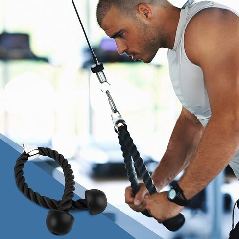 Triceps Rope, Push Pull Cord Multi Gym LAT Cable Attachment for Weight Stack Cable Equipment, Optimise Tricep Contraction, Large, Solid Rubber Ends for Comfortable Grip, Good in Saudi Arabia