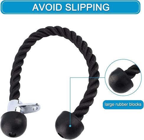 Triceps Rope, Push Pull Cord Multi Gym LAT Cable Attachment for Weight Stack Cable Equipment, Optimise Tricep Contraction, Large, Solid Rubber Ends for Comfortable Grip, Good in Saudi Arabia