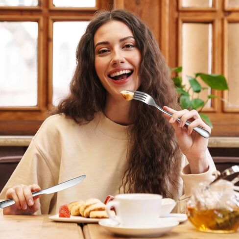 Nuenen 100 قطعة شوكات من الفولاذ المقاوم للصدأ والسكاكين عشاء أدوات أدوات أدوات المائدة المائدة لمطعم المطبخ بالزبدة ، غسالة الصحون آمنة (الفضة ، 8.4 بوصة ، 7.1 بوصة) in Kuwait