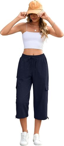 HOTGIFT Women Capris Cargo Pants 2025 Summer Hiking Pants Casual Lightweight Outdoor Quick Dry with 6 Pockets in Saudi Arabia