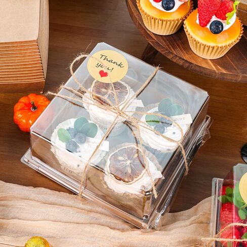 20 حزمة صناديق كعكة صغيرة صناديق شركوتري حاويات كعكة مصغرة مع أغطية من 4-6 بوصة الحلوى الحلوى الحلوى بودندويتش الفطيرة (بني 7x7x4 بوصة) in Kuwait