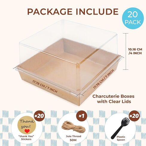 20 حزمة صناديق كعكة صغيرة صناديق شركوتري حاويات كعكة مصغرة مع أغطية من 4-6 بوصة الحلوى الحلوى الحلوى بودندويتش الفطيرة (بني 7x7x4 بوصة) in Kuwait