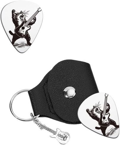 UNICRAFTALE Music Gifts for Guitarist Stainless Steel Guitar Picks Keychain Leather Holder Kitten Pick Personalized Plectrum Cat Shape Accessories for Musician Lover Birthday Christmas Gifts in Saudi Arabia