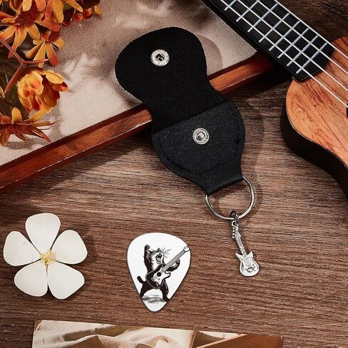 UNICRAFTALE Music Gifts for Guitarist Stainless Steel Guitar Picks Keychain Leather Holder Kitten Pick Personalized Plectrum Cat Shape Accessories for Musician Lover Birthday Christmas Gifts in Saudi Arabia