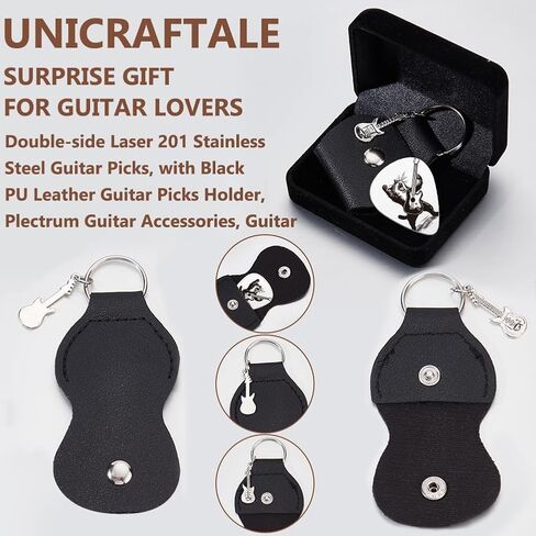 UNICRAFTALE Music Gifts for Guitarist Stainless Steel Guitar Picks Keychain Leather Holder Kitten Pick Personalized Plectrum Cat Shape Accessories for Musician Lover Birthday Christmas Gifts in Saudi Arabia
