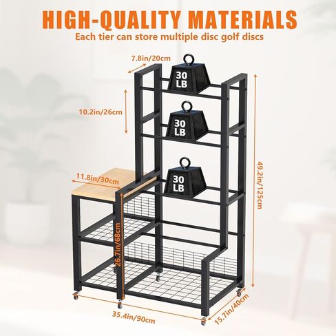 Disc Golf Storage Rack with Wheels – Heavy Duty Metal Disc Golf Rack for Discs, Backpacks & Accessories – Ideal for Garage, Home, or Store Display in Kuwait