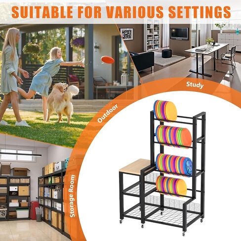 Disc Golf Storage Rack with Wheels – Heavy Duty Metal Disc Golf Rack for Discs, Backpacks & Accessories – Ideal for Garage, Home, or Store Display in Kuwait