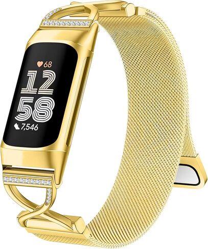 Hopply X-Shape Band Compatible with Fitbit Charge 6/Charge 5 Bands for Wmen Men, Stainless Steel Metal Mesh Milanese Loop Adjustable Strap Replacement for Fitbit Charge 6/Charge 5 Advanced Fitness & Health Trackers in Kuwait