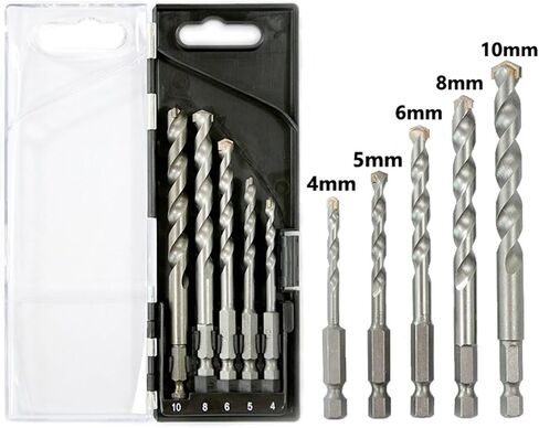 Masonry Drill Bits Tungsten Carbide Tipped Concrete Brick Stone Drilling Set Size 4/5/6/8/10mm Quick Change Hex Shank(5mm(1PC)) in Saudi Arabia