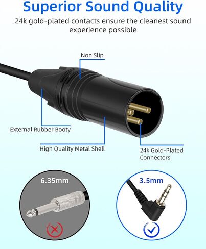 RIIEYOCA 3.5 مم إلى كابل ملفوف XLR ، الزاوية اليمنى 1/8 بوصة MINI JACK TRS STERS MALE TO3 PIN XLR Female Microphone Audio Adapter لمشغلات MP3 ، أجهزة الكمبيوتر المحمولة ، مكبرات الصوت （50 سم/1.65 قدم） in Kuwait