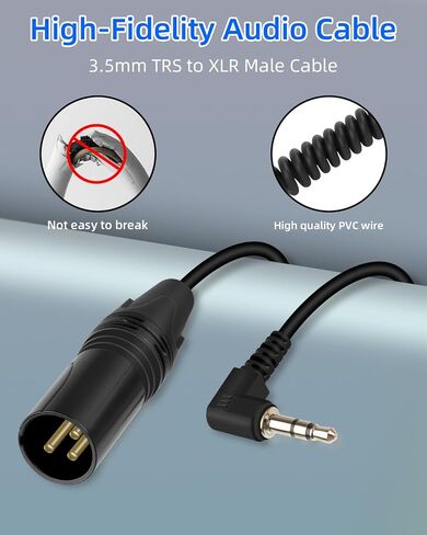 RIIEYOCA 3.5 مم إلى كابل ملفوف XLR ، الزاوية اليمنى 1/8 بوصة MINI JACK TRS STERS MALE TO3 PIN XLR Female Microphone Audio Adapter لمشغلات MP3 ، أجهزة الكمبيوتر المحمولة ، مكبرات الصوت （50 سم/1.65 قدم） in Kuwait