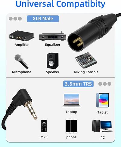 RIIEYOCA 3.5 مم إلى كابل ملفوف XLR ، الزاوية اليمنى 1/8 بوصة MINI JACK TRS STERS MALE TO3 PIN XLR Female Microphone Audio Adapter لمشغلات MP3 ، أجهزة الكمبيوتر المحمولة ، مكبرات الصوت （50 سم/1.65 قدم） in Kuwait