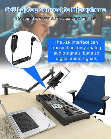 RIIEYOCA 3.5 مم إلى كابل ملفوف XLR ، الزاوية اليمنى 1/8 بوصة MINI JACK TRS STERS MALE TO3 PIN XLR Female Microphone Audio Adapter لمشغلات MP3 ، أجهزة الكمبيوتر المحمولة ، مكبرات الصوت （50 سم/1.65 قدم） in Kuwait