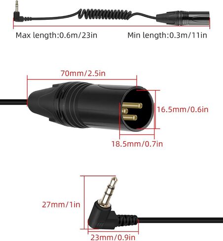 RIIEYOCA 3.5 مم إلى كابل ملفوف XLR ، الزاوية اليمنى 1/8 بوصة MINI JACK TRS STERS MALE TO3 PIN XLR Female Microphone Audio Adapter لمشغلات MP3 ، أجهزة الكمبيوتر المحمولة ، مكبرات الصوت （50 سم/1.65 قدم） in Kuwait