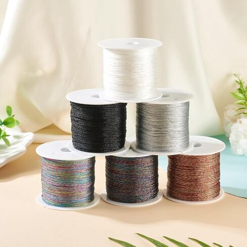 Cheriswelry 6 Rolls 0.4MM Metallic Cord Tinsel Rope for Craft Making Braided Kumihimo Cord Jewelry Beading Thread for DIY Macrame Sewing Gift Wrapping 54.68 Yards/Roll in Saudi Arabia
