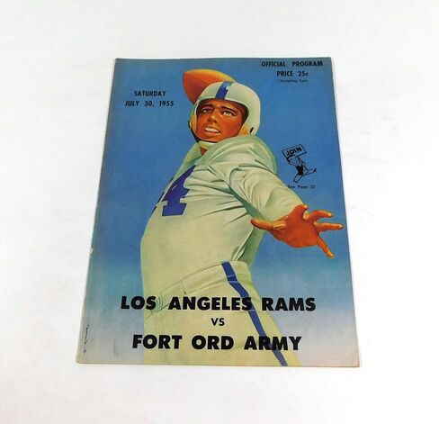 1955 Fort Ord Army at Los Angeles Rams NFL Football Program 7-30-55 - NFL Programs in Kuwait