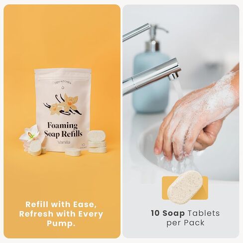 Foaming Hand Soap Refills Tablets – 10 Count | Moisturizing Hand Soap Foam Refill for Kitchen and Bathroom | Easy to Use, Soft & Fluffy Foam, Hand Wash Refill for Dispensers (Vanilla) in Saudi Arabia