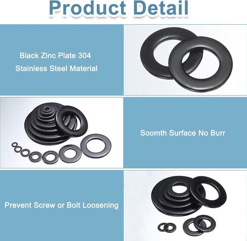 UXCELL 5 PCS M20 غسالات مسطحة من الفولاذ المقاوم للصدأ ، معرف 21 مم × 37 مم OD X 3MM غسالات معدنية سوداء سوداء للزنك للبراغي والمسامير in Saudi Arabia