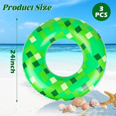 3pcs 24inch Pixel Green Pixel عوامات قابلة للنفخ - تجمعات تجمعية نابضة بالحياة لأنابيب الصيف والمسبح للطفل - زخارف الحفلات المتينة لحفلات البليار in Saudi Arabia