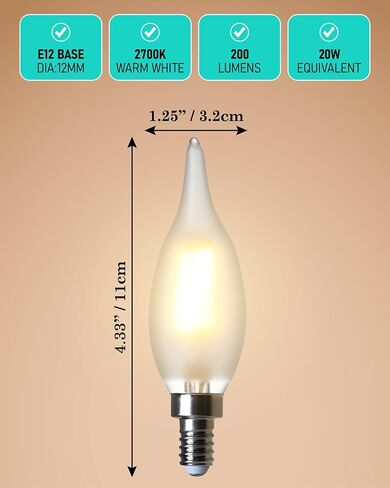 Amdtu E12 LED Candelabra Bulb 25 واط مكافئ قابلة للضايق شمعة مصباح دافئ أبيض 2700 كيل in Kuwait