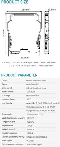 DC24V 4-20ma to 0-10v Signal Isolator 1 in 1 Out 4 20mA Signal Converter Isolator 0-10V to 4-20mA DC Analog Signal Isolator(1 in 2 Out,0-20MA_4-20MA Output) in Kuwait