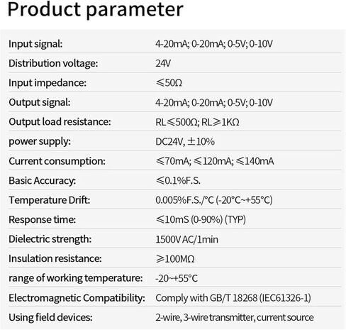 DC24V Signal Isolator 4 to 20mA 0 to 10V 1 in 1 Out Analog Signal Isolator 4-20mA to 0-10V 4-20mA to RS485 Signal Converter Isolator(1 in 1 Out,0-10MA_Output 0-5V) in Kuwait