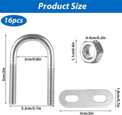 16 Pcs U Bolt, M6 Galvanized Steel U-Bolts with Nut for Automobiles Trailer, Ski Boat, Sailboat, Trailer, Industrial Parts (M6 x 20 mm x 50 mm) in Saudi Arabia