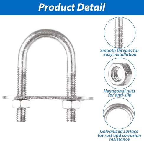 16 Pcs U Bolt, M6 Galvanized Steel U-Bolts with Nut for Automobiles Trailer, Ski Boat, Sailboat, Trailer, Industrial Parts (M6 x 20 mm x 50 mm) in Saudi Arabia