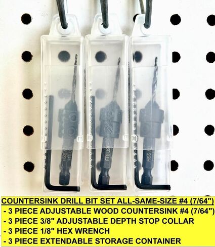 FTG USA 6 Pc #6 (9/64") Countersink Drill Bit Set with Tapered Drill Bits | Includes 6 counter sink drill bit for wood, all same size. Each countersink comes with depth stop and hex key in storage case in Saudi Arabia