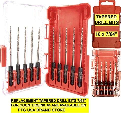 FTG USA 6 Pc #6 (9/64") Countersink Drill Bit Set with Tapered Drill Bits | Includes 6 counter sink drill bit for wood, all same size. Each countersink comes with depth stop and hex key in storage case in Saudi Arabia