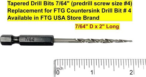 FTG USA 6 Pc #6 (9/64") Countersink Drill Bit Set with Tapered Drill Bits | Includes 6 counter sink drill bit for wood, all same size. Each countersink comes with depth stop and hex key in storage case in Saudi Arabia