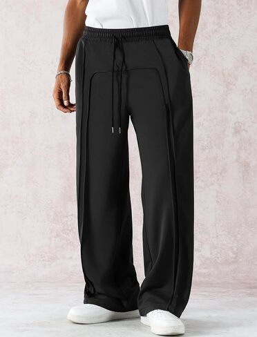 Zaful Mens Wide Leg Spectants غير رسمية مستقيمة شرف فضفاضة فضفاضة تعرق سراويل مسار التمرين الأساسي مع جيوب in Kuwait