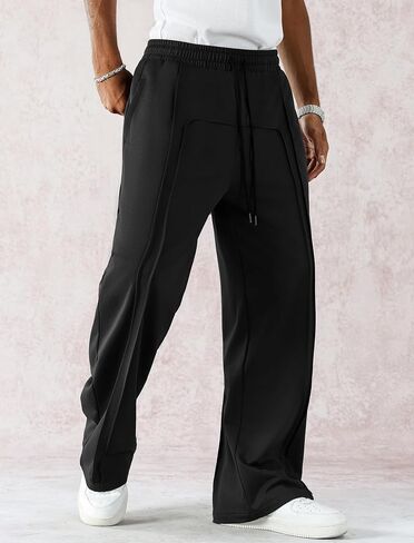 Zaful Mens Wide Leg Spectants غير رسمية مستقيمة شرف فضفاضة فضفاضة تعرق سراويل مسار التمرين الأساسي مع جيوب in Kuwait
