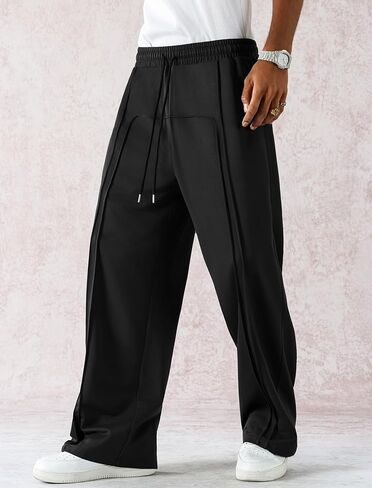 Zaful Mens Wide Leg Spectants غير رسمية مستقيمة شرف فضفاضة فضفاضة تعرق سراويل مسار التمرين الأساسي مع جيوب in Kuwait