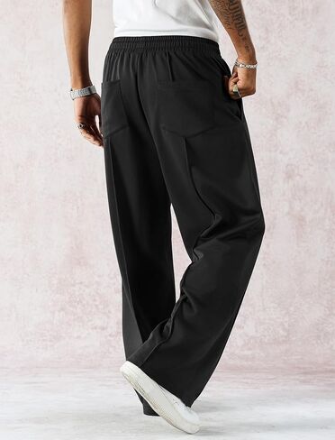 Zaful Mens Wide Leg Spectants غير رسمية مستقيمة شرف فضفاضة فضفاضة تعرق سراويل مسار التمرين الأساسي مع جيوب in Kuwait